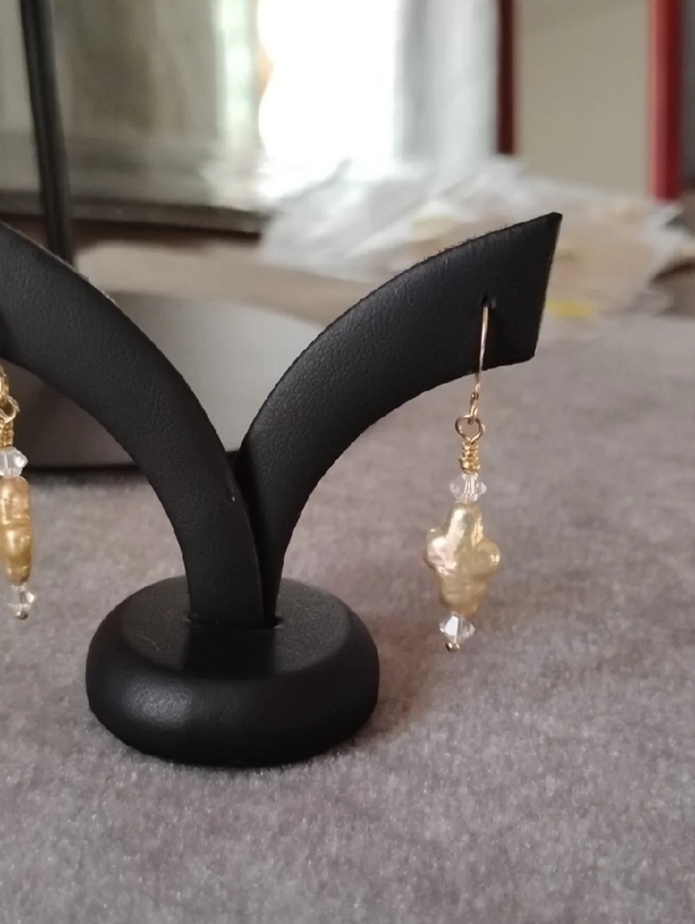 Hand Crafted Gold Pearl Cross Drop Earrings - Picture 2 of 5